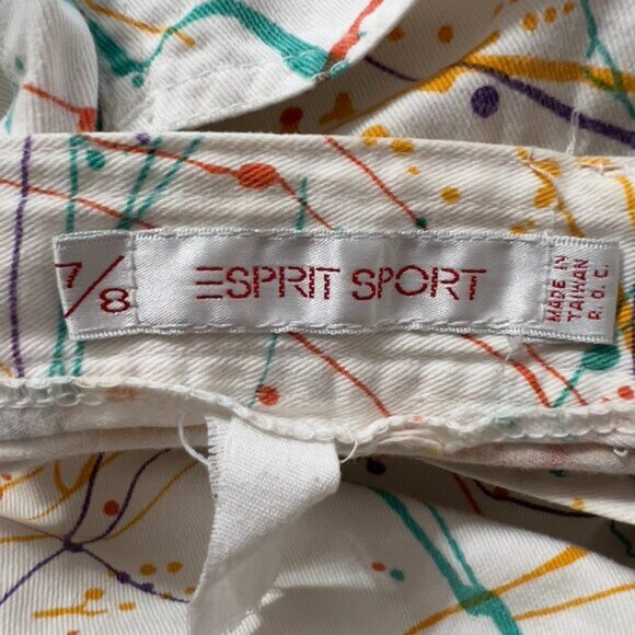 Vintage Esprit Sport 80s 90s Splatter Paint Pants High Waist Tapered Leg 7/8 - Picture 9 of 12